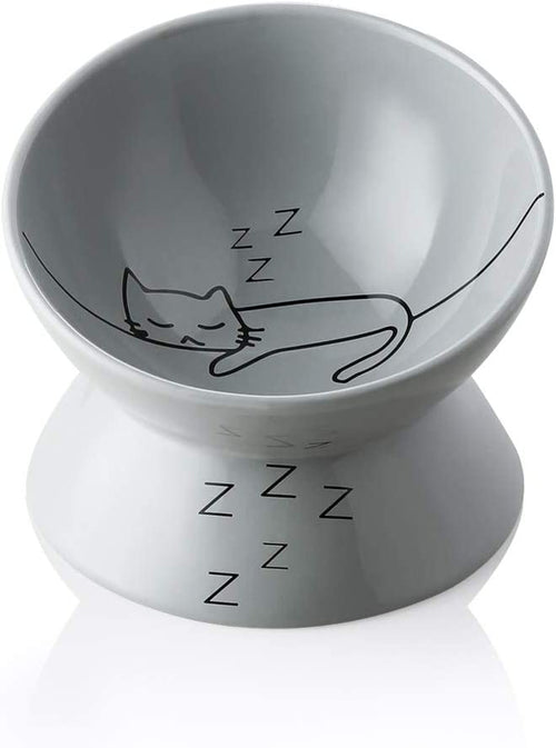 Ceramic Raised Cat Bowls, Slanted Cat Dish Food or Water Bowls, Elevated Porcelain Pet Feeder Bowl Protect Cat'S Spine, Stress Free, Backflow Prevention(Grey)